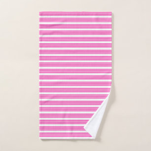 Fuchsia and white five stripes pattern hand towel