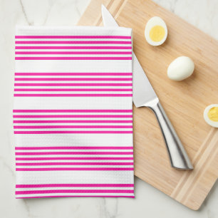 Fuchsia and white five stripes pattern kitchen towel