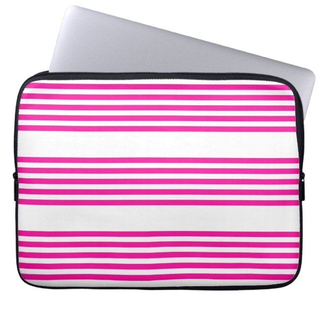 Fuchsia and white five stripes pattern laptop sleeve (Front)