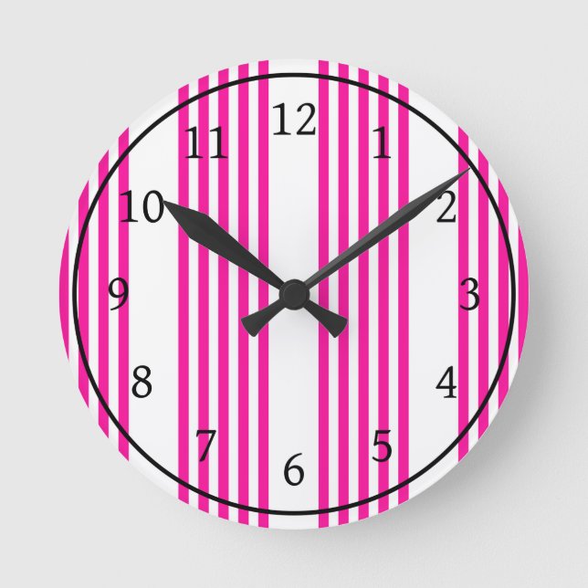 Fuchsia and white five stripes pattern round clock (Front)