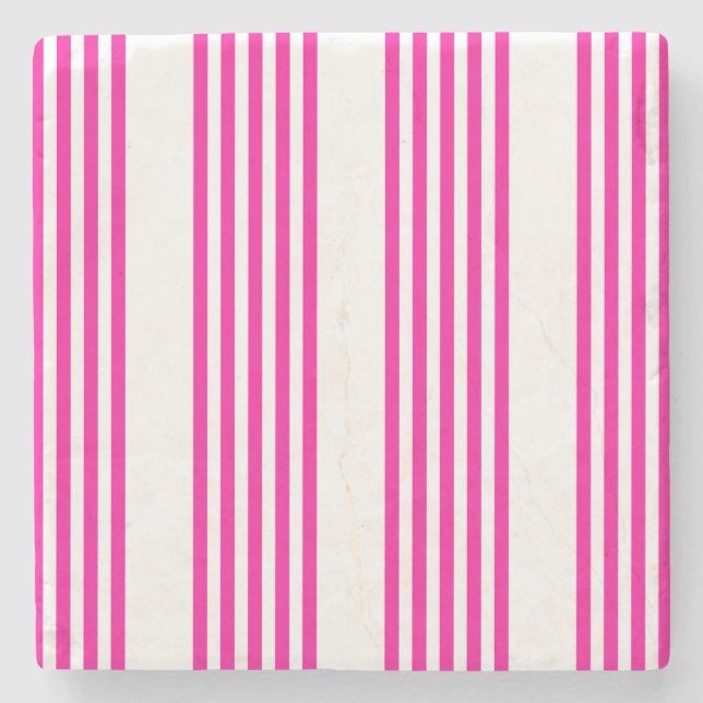 Fuchsia and white five stripes pattern stone coaster (Front)