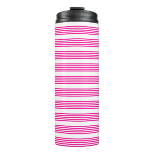 Fuchsia and white five stripes pattern thermal tumbler