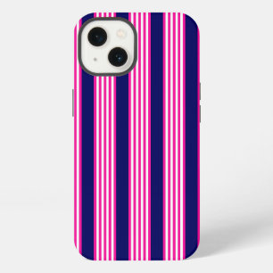 Fuchsia and white five stripes pattern with blue iPhone 13 case