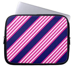 Fuchsia and white five stripes pattern with blue laptop sleeve