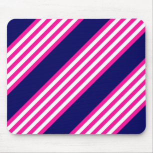 Fuchsia and white five stripes pattern with blue mouse pad
