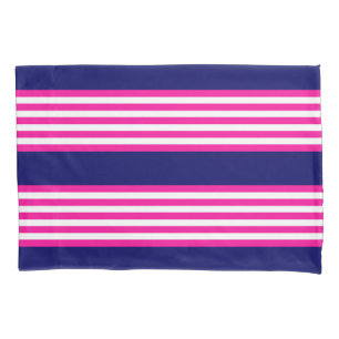 Fuchsia and white five stripes pattern with blue pillowcase