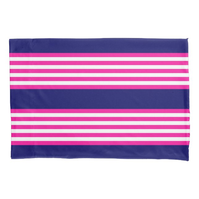 Fuchsia and white five stripes pattern with blue pillowcase (Front)