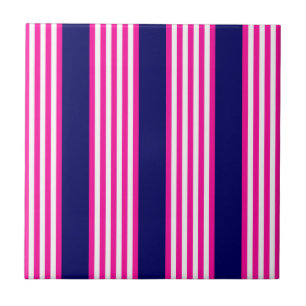 Fuchsia and white five stripes pattern with blue tile