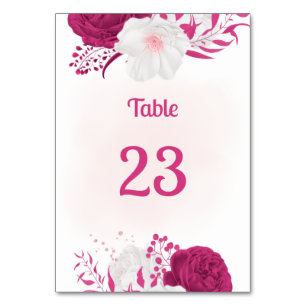 fuchsia and white flowers botanical table number