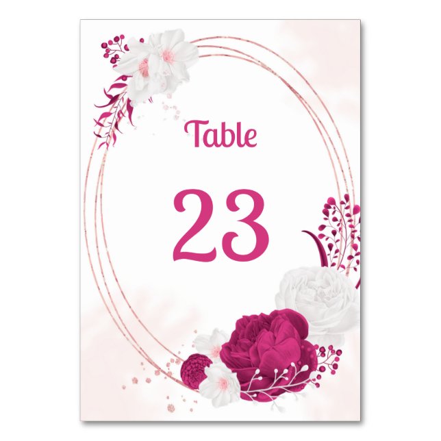 fuchsia and white flowers botanical wreath table n table number (Front)