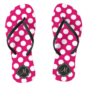 Fuchsia and White Polka Dots with Monogram Flip Flops