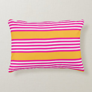 Fuchsia and yellow five stripes pattern accent pillow