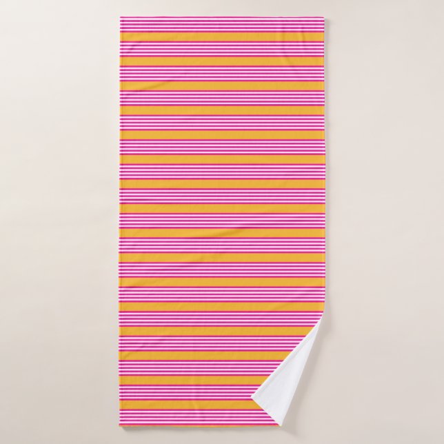 Fuchsia and yellow five stripes pattern bath towel (Bath Towel)