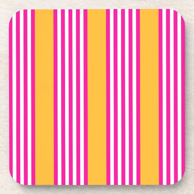 Fuchsia and yellow five stripes pattern coaster (Front)