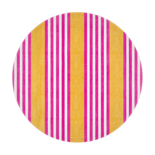 Fuchsia and yellow five stripes pattern cutting board (Front)
