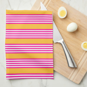 Fuchsia and yellow five stripes pattern kitchen towel