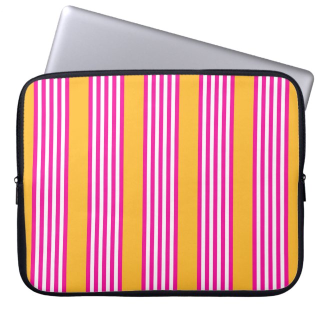 Fuchsia and yellow five stripes pattern laptop sleeve (Front)