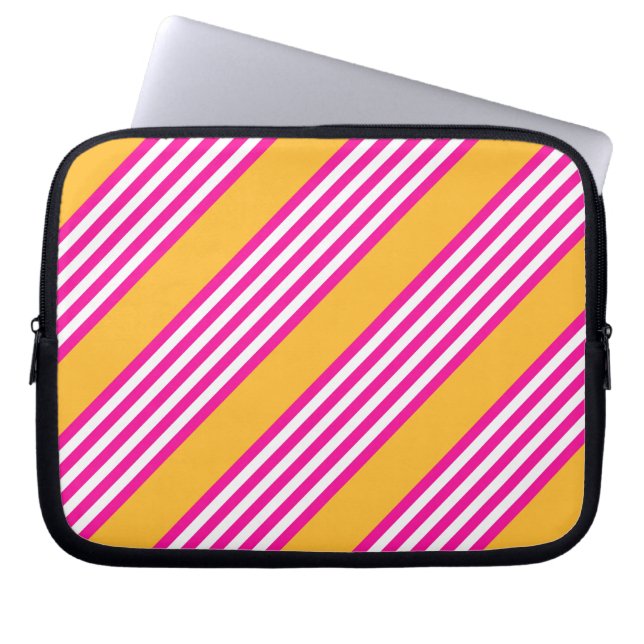 Fuchsia and yellow five stripes pattern laptop sleeve (Front)