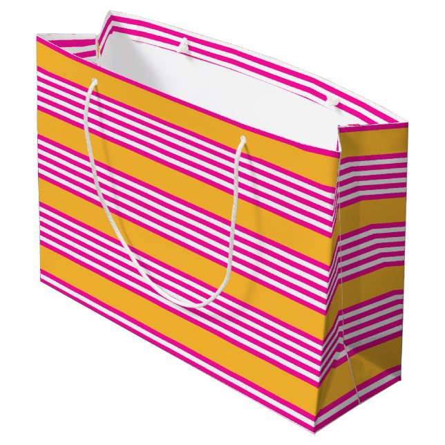 Fuchsia and yellow five stripes pattern large gift bag (Back Angled)