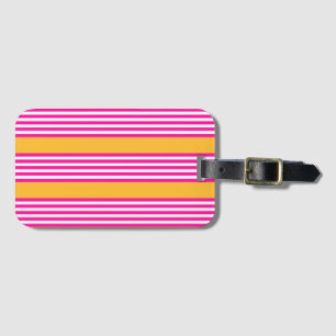 Fuchsia and yellow five stripes pattern luggage tag