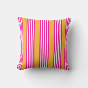 Fuchsia and yellow five stripes pattern throw pillow
