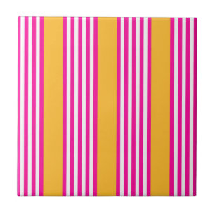 Fuchsia and yellow five stripes pattern tile