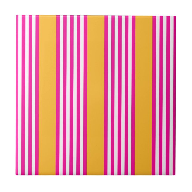 Fuchsia and yellow five stripes pattern tile (Front)