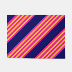 Fuchsia and yellow stripes with navy blue doormat
