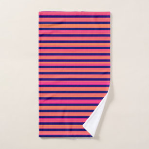 Fuchsia and yellow stripes with navy blue hand towel