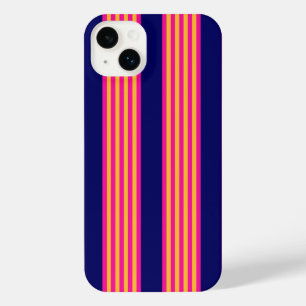 Fuchsia and yellow stripes with navy blue iPhone 14 plus case
