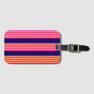 Fuchsia and yellow stripes with navy blue luggage tag
