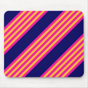 Fuchsia and yellow stripes with navy blue mouse pad