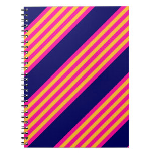 Fuchsia and yellow stripes with navy blue notebook