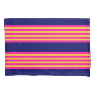 Fuchsia and yellow stripes with navy blue pillowcase