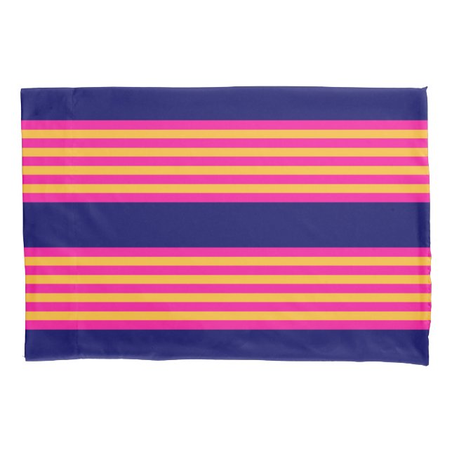 Fuchsia and yellow stripes with navy blue pillowcase (Front)