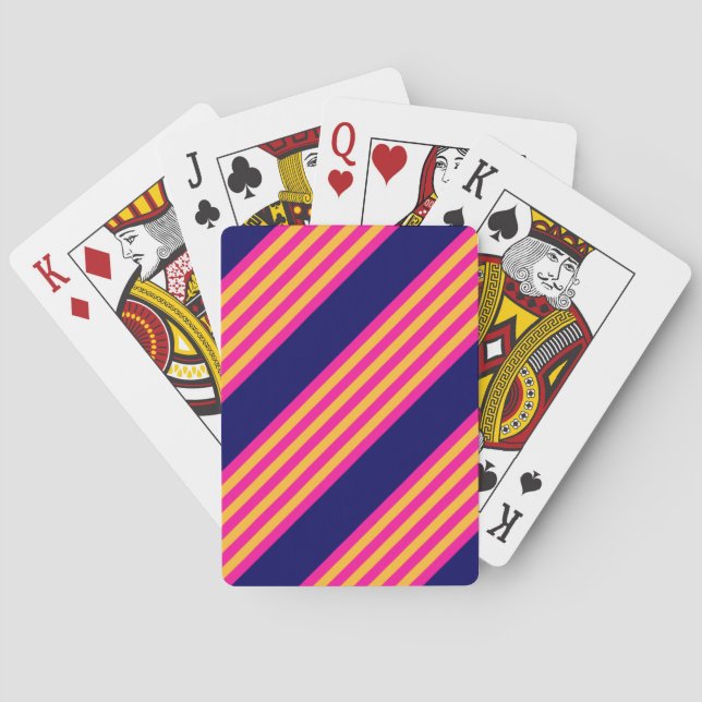 Fuchsia and yellow stripes with navy blue playing cards (Back)
