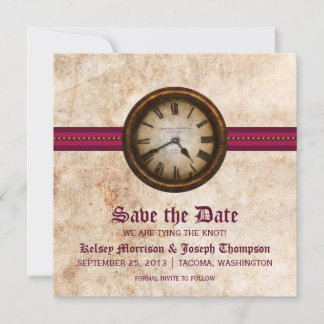 Fuchsia Antique Clock Save the Date Announcement