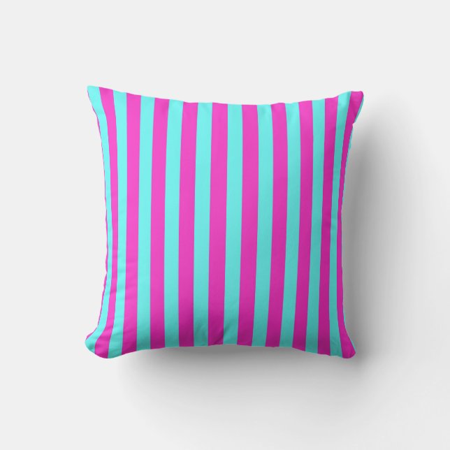 Fuchsia/Aqua Coloured Stripes Cushion (Front)