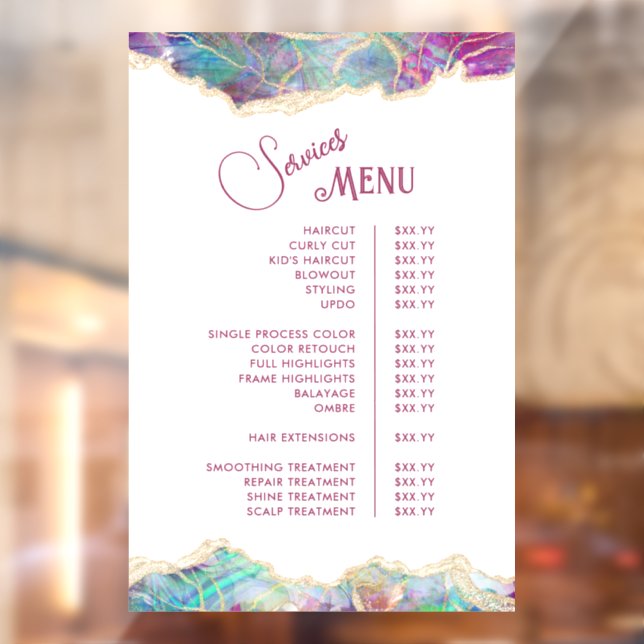 Fuchsia Aquamarine Opal Design Services Menu Window Cling (Sheet 2)