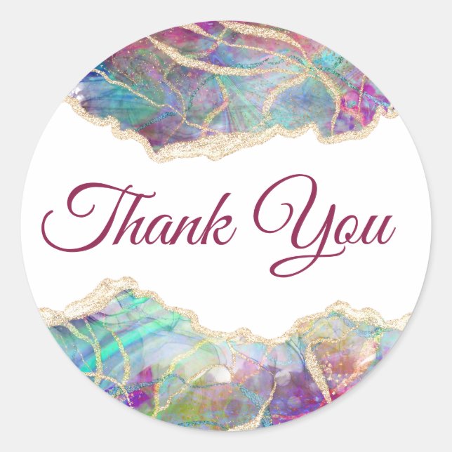 Fuchsia Aquamarine Opal Thank you Classic Round Sticker (Front)