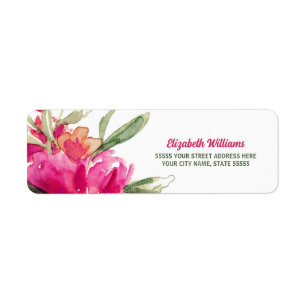 Fuchsia Aquarelle Floral Retourner l'adresse Étiqu