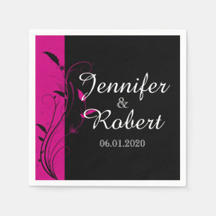 Fuchsia Black Floral Filigree Wedding Napkin