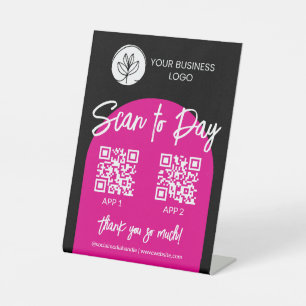 Fuchsia & Black Logo 2 QR Codes Scan to Pay Pedestal Sign