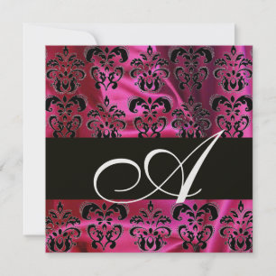FUCHSIA  BLACK SILK DAMASK MONOGRAM ,White Ice Invitation