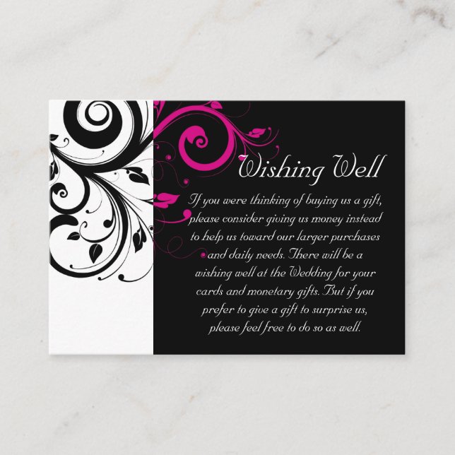 Fuchsia Black Swirl Wishing Well Wedding Card (Front)