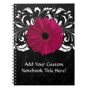 Fuchsia, Black/White Gerbera Daisy Notebook