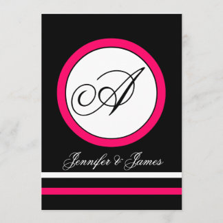 Fuchsia, Black & White Monogram Wedding Invitation