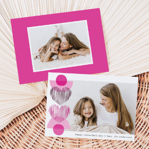 Fuchsia Boho Hearts Photo Valentine's Day Holiday Card