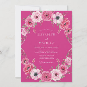 Fuchsia Bold Watercolor Romantic Wedding Invitation