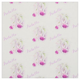 Fuchsia botanical art pink named watercolor fabric